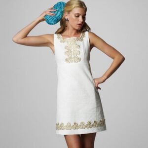 Lilly Pulitzer Adelson Jacquard Shift Dress Turquoise Sz 8 Gently Used‎